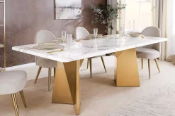 Design Esstisch EXTRAVAGANCIA 200cm weiß Marmor Metall brushed champagner gold