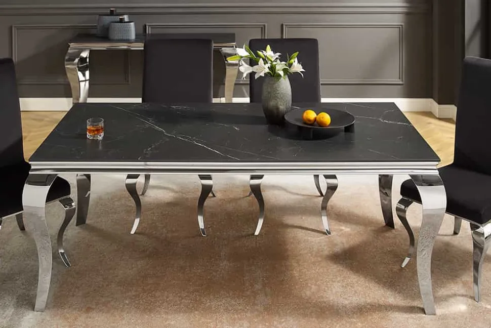 Design Esstisch MODERN BAROCK 180cm schwarz anthrazit chrom Keramik Marmor