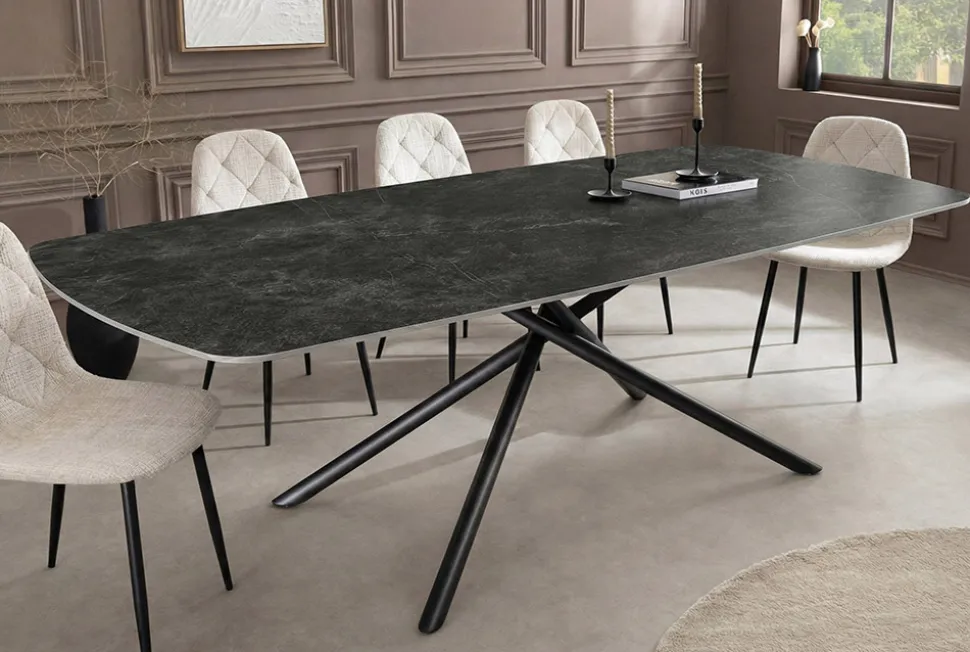 Design Esstisch OSAKA 200cm anthrazit Keramik schwarz Sterngestell Metall