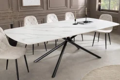 Design Esstisch OSAKA 200cm weiß Keramik schwarz Sterngestell Metall