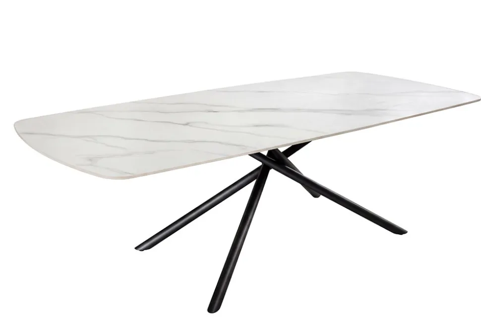 Design Esstisch OSAKA 160cm weiß Keramik schwarz Sterngestell Metall