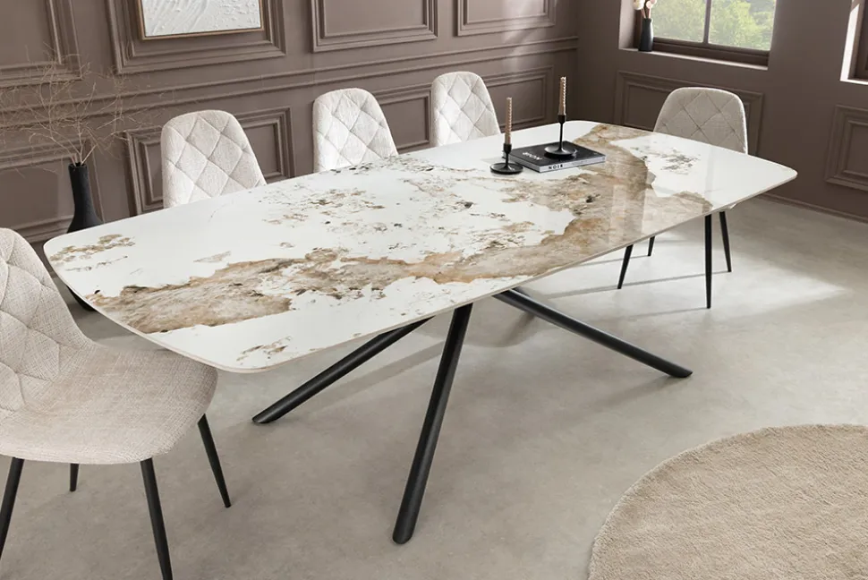Design Esstisch OSAKA 200cm weiß schwarz Pandora Keramik Sterngestell Metall