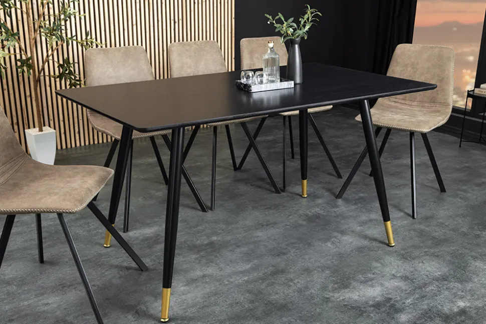 Design Esstisch PARIS 120cm schwarz Eichenholz mit goldenen Fußkappen