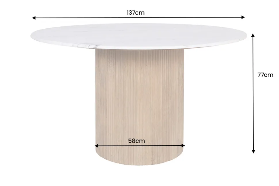 Design Esstisch TRES CHIC 140cm weiß Marmorplatte rund braun Mangoholz