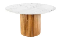 Design Esstisch TRES CHIC 140cm weiß Marmorplatte rund braun Mangoholz