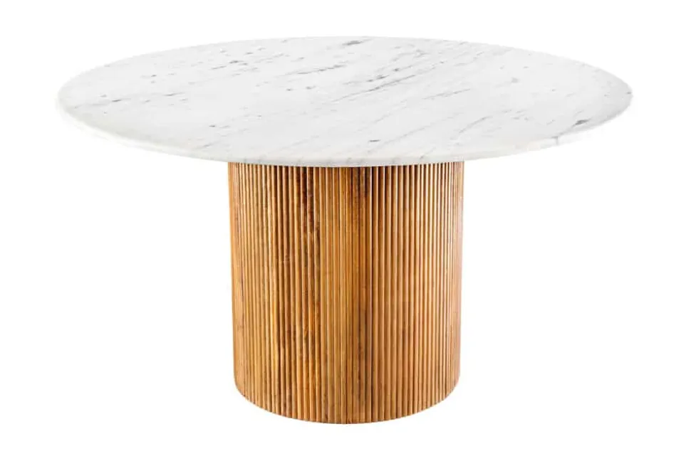 Design Esstisch TRES CHIC 140cm weiß Marmorplatte rund braun Mangoholz