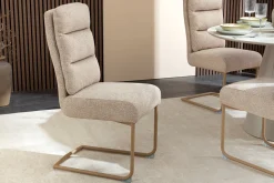 Design Freischwinger Stuhl COMFORT beige Strukturstoff mit Metallgestell