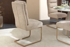 Design Freischwinger Stuhl COMFORT beige Strukturstoff mit Metallgestell