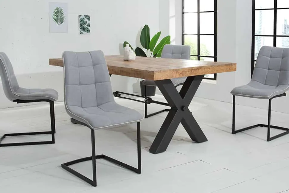 Design Freischwinger Stuhl MIAMI hellgrau Metallgestell matt schwarz