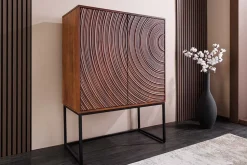 Design Highboard ORBIT 120cm braun Mangoholz mit 3D-Front schwarz Metall