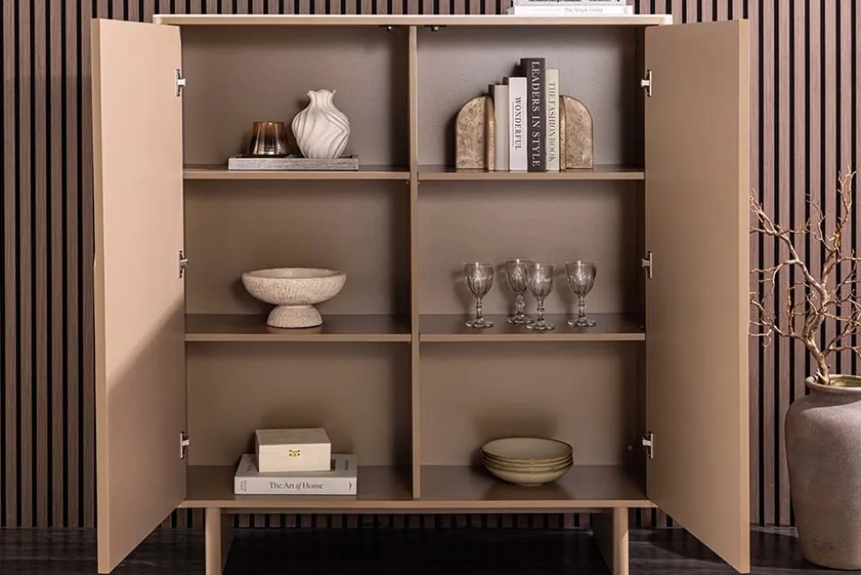 Design Highboard SAVOY 130cm grau beige greige Travertin Keramik Stauraum 3D-Front