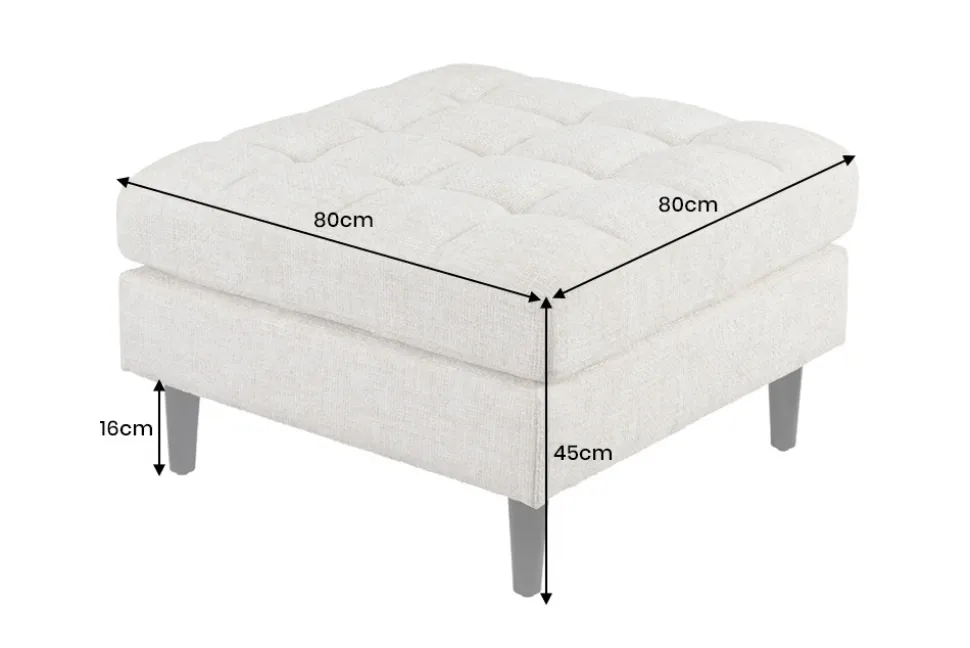 Design Hocker COZY VELVET 80cm beige Chenille Federkern Holzfüße
