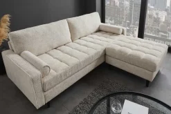 Design Hocker COZY VELVET 80cm beige Chenille Federkern Holzfüße