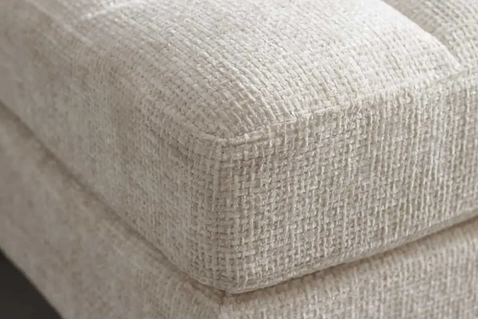 Design Hocker COZY VELVET 80cm beige Chenille Federkern Holzfüße