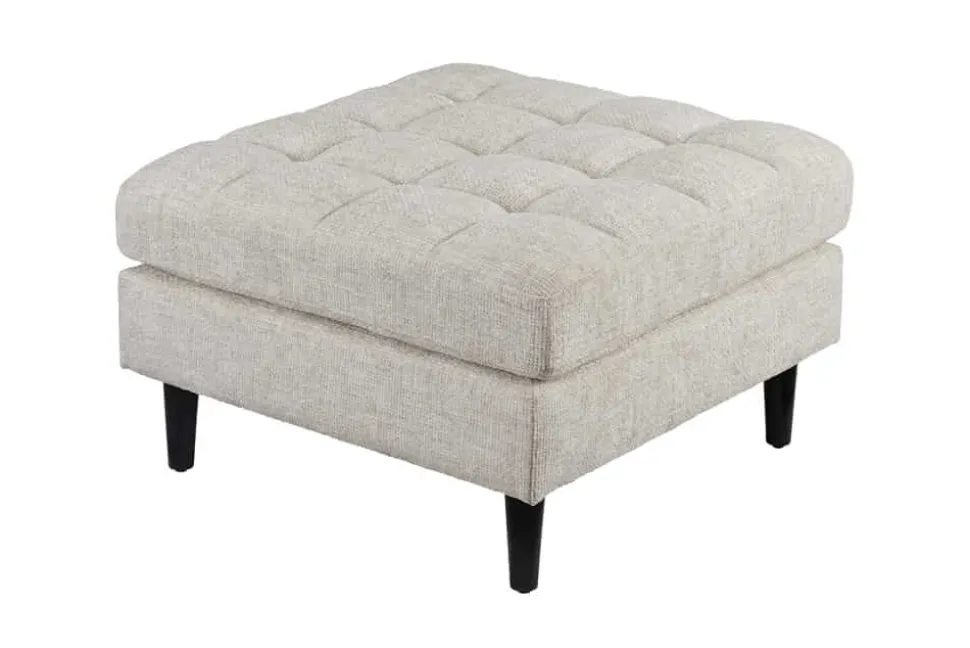 Design Hocker COZY VELVET 80cm beige Chenille Federkern Holzfüße