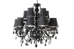 Design Kronleuchter BLACK CRYSTAL XL 80cm schwarz Acryl 15-armig Lüster mit Schirmen