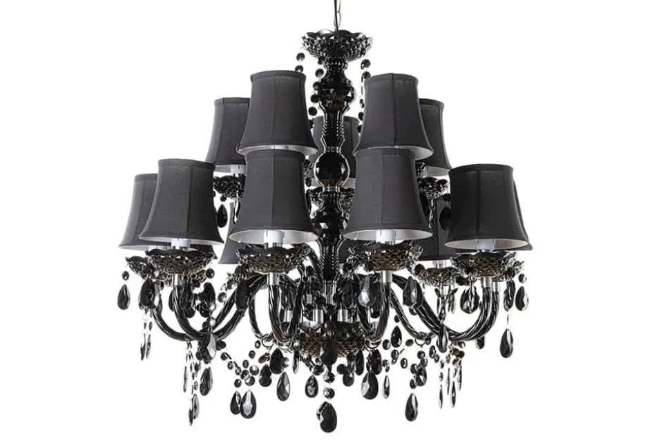 Design Kronleuchter BLACK CRYSTAL XL 80cm schwarz Acryl 15-armig Lüster mit Schirmen