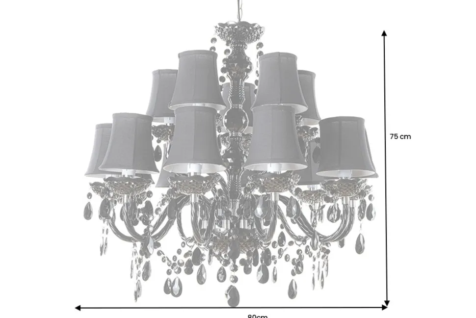Design Kronleuchter BLACK CRYSTAL XL 80cm schwarz Acryl 15-armig Lüster mit Schirmen