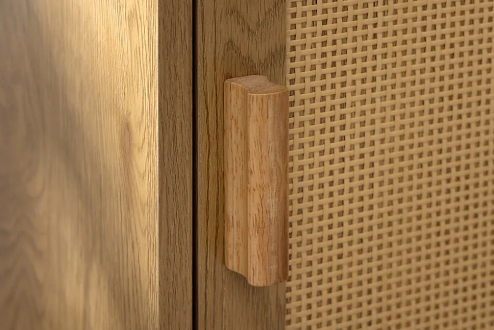Design Nachttisch VIENNA 60cm natur Rattan Geflecht Beistelltisch mit Stauraum