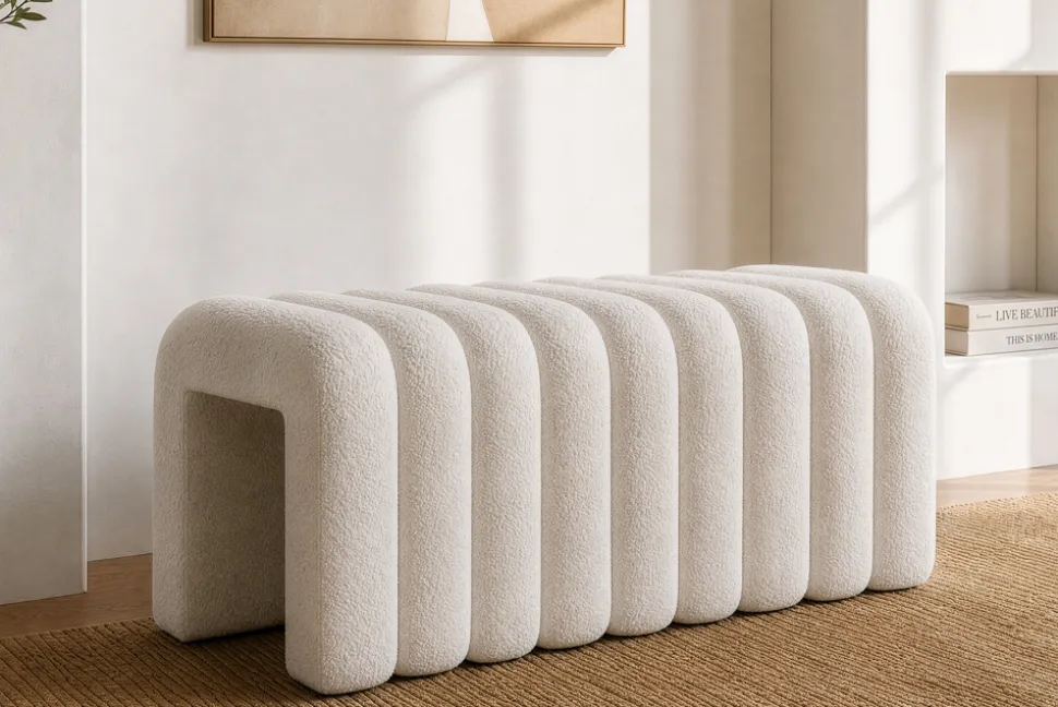 Design Polsterbank VOGUE 95cm beige Bouclé Bettbank