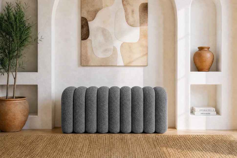 Design Polsterbank VOGUE 95cm grau Bouclé Bettbank