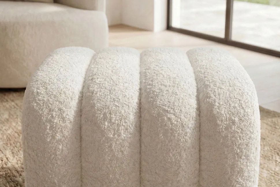 Design Polsterhocker VOGUE 40cm beige Bouclé Sitzhocker