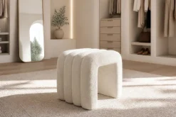 Design Polsterhocker VOGUE 40cm beige Bouclé Sitzhocker
