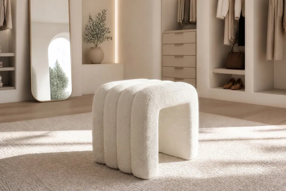 Design Polsterhocker VOGUE 40cm beige Bouclé Sitzhocker