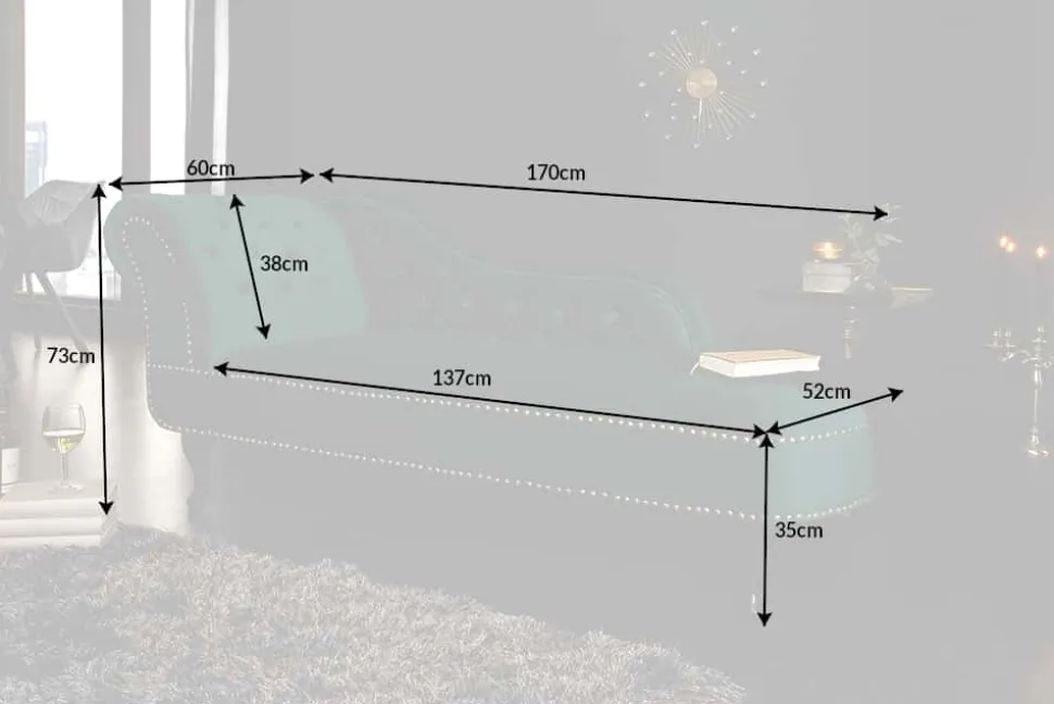 Design Récamière CHESTERFIELD 170cm smaragdgrün Samt Knopfheftung Nietenbesatz