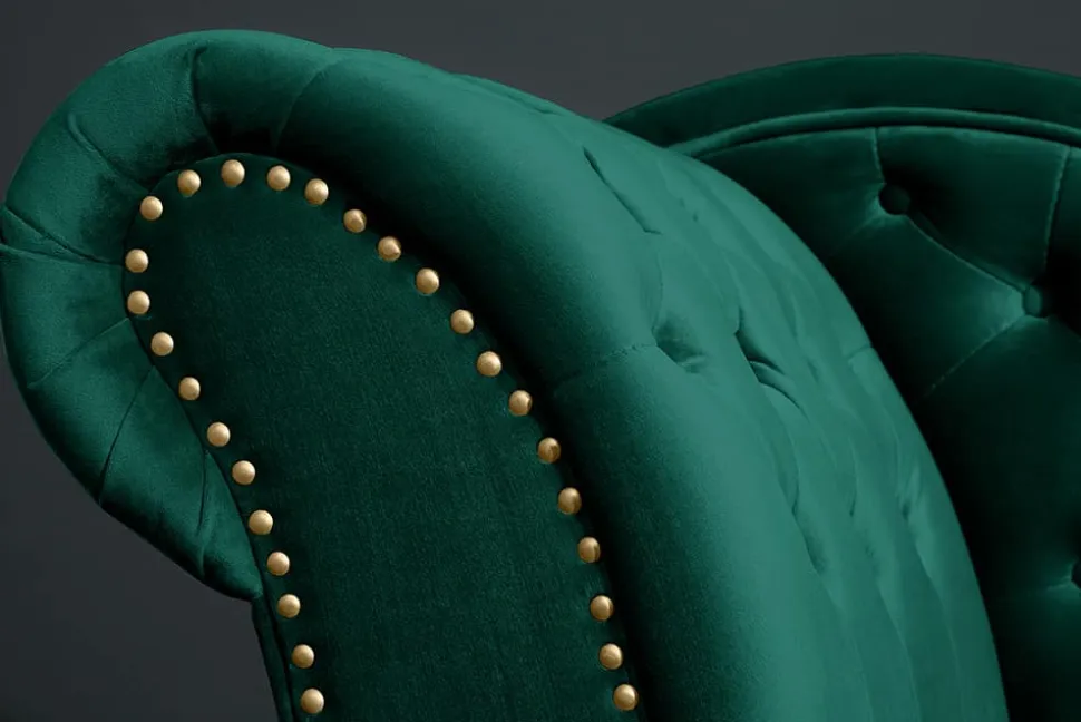 Design Récamière CHESTERFIELD 170cm smaragdgrün Samt Knopfheftung Nietenbesatz