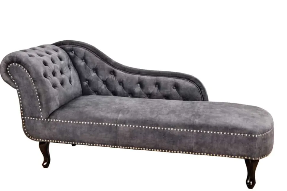 Design Récamière CHESTERFIELD 170cm grau strukturiertes Samt Knopfheftung Nietenbesatz