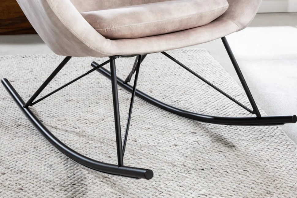 Design Schaukelstuhl SCANDINAVIA SWING champagner greige Samt Schaukelsessel