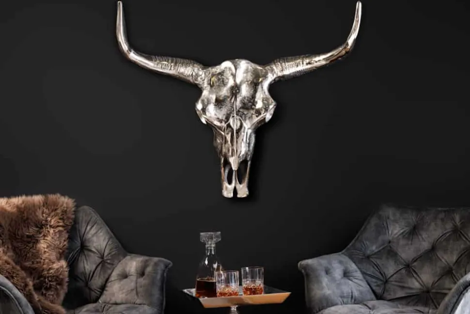 Design Schädel MATADOR 70cm silber Aluminium Wanddekoration