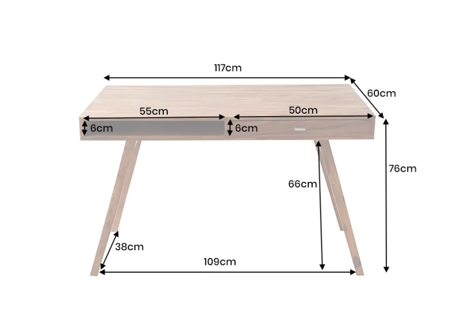 Design Schreibtisch RETRO 120cm braun Sheeshamholz stone finish Design Klassiker