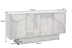 Design Sideboard ART DECO 170cm grau smoked Mangoholz massiv 3D-Front