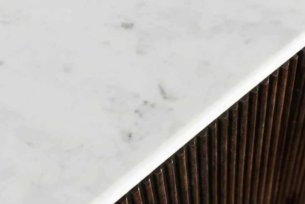 Design Sideboard GATSBY 170cm braun gold Mangoholz weiße Marmorplatte
