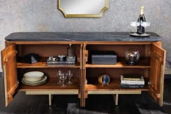 Design Sideboard GATSBY 160cm braun gold Mangoholz Marmor Metallgestell
