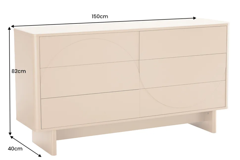 Design Sideboard SAVOY 150cm grau beige greige Keramik Travertin mit sechs Schubladen