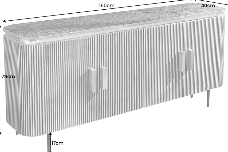 Design Sideboard VENEZIANO 160cm messing grün Marmorplatte Mangoholz Retro