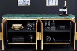 Design Sideboard VENEZIANO 160cm messing grün Marmorplatte Mangoholz Retro