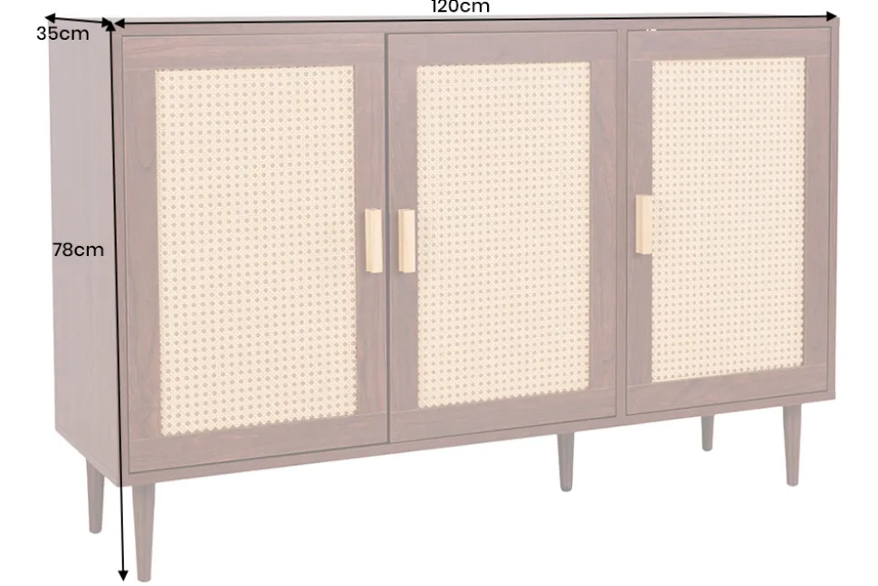 Design Sideboard VIENNA 120cm braun Wiener Geflecht Kommode