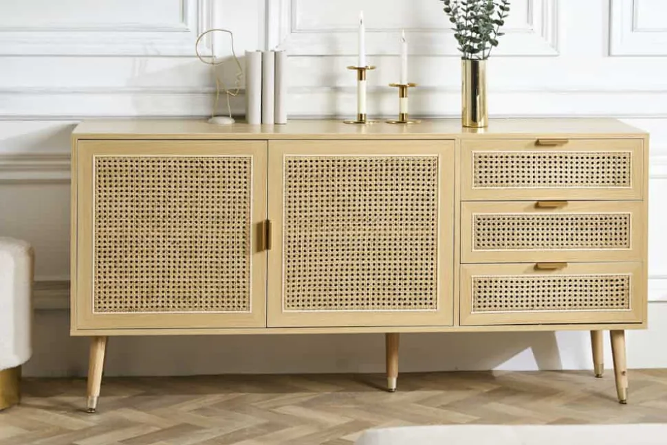Design Sideboard VIENNA 155cm Wiener Geflecht Rattan Kommode mit Schubladen