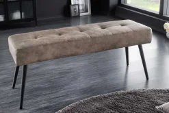 Design Sitzbank BOUTIQUE 100cm antik taupe Microfaser schwarze Metallbeine Polsterbank