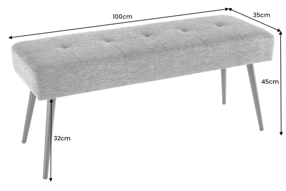 Design Sitzbank BOUTIQUE 100cm champagner Samt schwarze Metallbeine