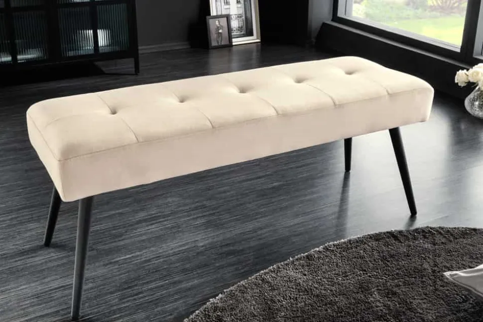 Design Sitzbank BOUTIQUE 100cm champagner Samt schwarze Metallbeine