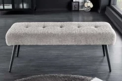Design Sitzbank BOUTIQUE 100cm champagner greige Bouclé schwarze Metallbeine Polsterbank