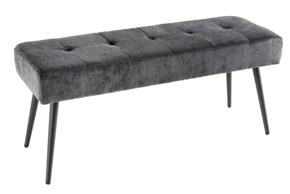 Design Sitzbank BOUTIQUE 100cm dunkelgrau Cord schwarze Metallbeine