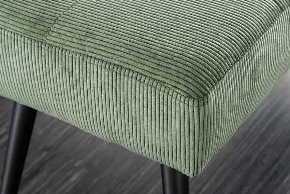 Design Sitzbank BOUTIQUE 100cm grün Cord schwarze Metallbeine