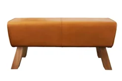 Design Sitzbank TURNBOCK 100cm cognac Echtleder Mangoholz Retro Sitzhocker