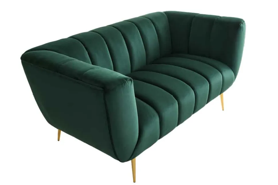 Design 2-Sitzer Sofa NOBLESSE 165cm smaragdgrün Samt Federkern goldene Metallfüße